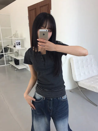 Lao back pocket embroidered washed denim pants