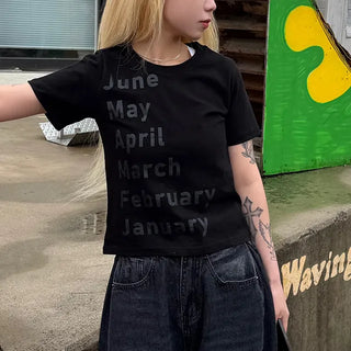 Levan 12 Months Lettering Crop Short Sleeve T-shirt