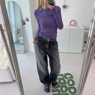 Lucy Washed Cut-out Wide Denim