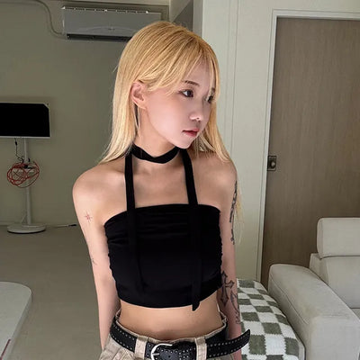 Noir Tie Scarf Top Knit
