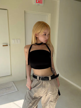 Noir Tie Scarf Top Knit
