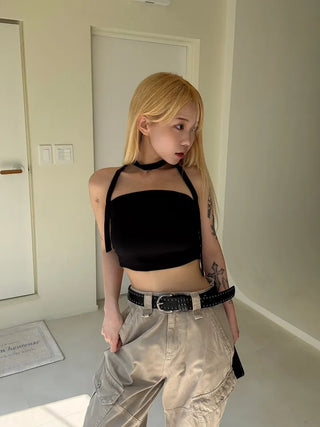 Noir Tie Scarf Top Knit