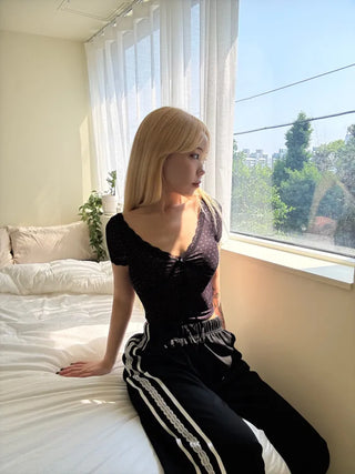 Lumi Embroidered Strap Crop Short Sleeve