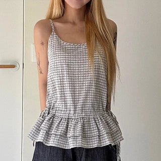 Dion Check Tiered Frill Sleeveless