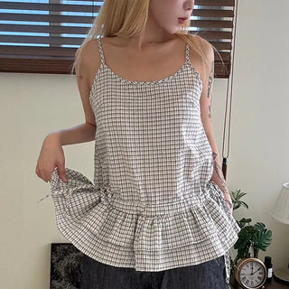 Dion Check Tiered Frill Sleeveless