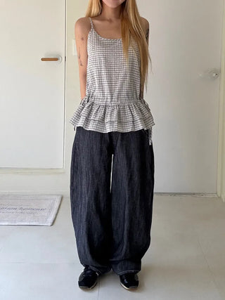 Dion Check Tiered Frill Sleeveless