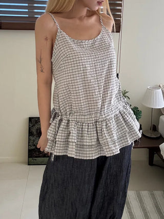 Dion Check Tiered Frill Sleeveless