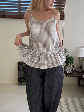 Dion Check Tiered Frill Sleeveless