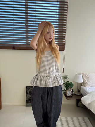 Dion Check Tiered Frill Sleeveless