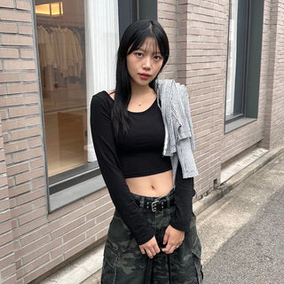 Rebe Basic Crop Long Sleeve T-shirt Daily Innerwear for Spring, Autumn, and Winter