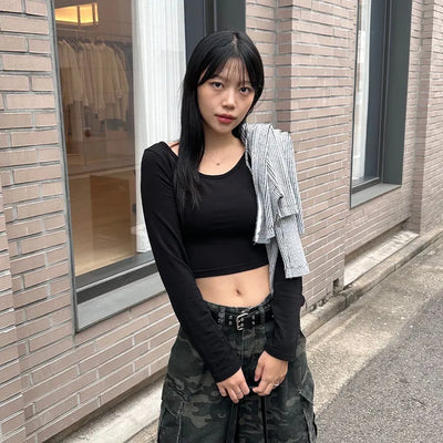 Rebe Basic Crop Long Sleeve T-shirt Daily Innerwear for Spring, Autumn, and Winter
