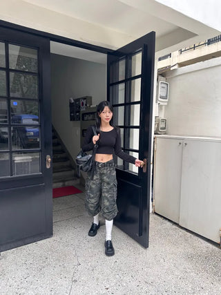 Rebe Basic Crop Long Sleeve T-shirt Daily Innerwear for Spring, Autumn, and Winter