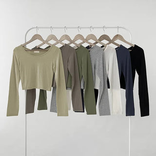 Rebe Basic Crop Long Sleeve T-shirt Daily Innerwear for Spring, Autumn, and Winter