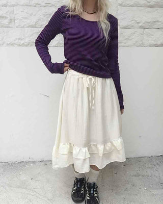 Antique Frill Flare Elastic Waist Midi Skirt