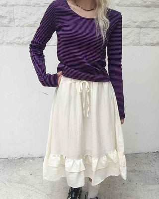 Antique Frill Flare Elastic Waist Midi Skirt