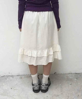 Antique Frill Flare Elastic Waist Midi Skirt