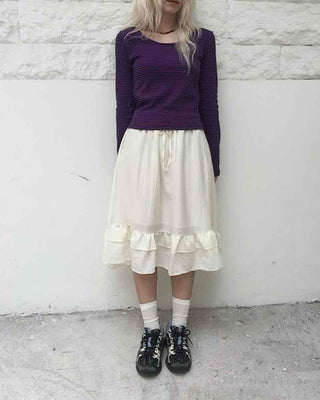 Antique Frill Flare Elastic Waist Midi Skirt