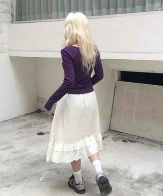 Antique Frill Flare Elastic Waist Midi Skirt