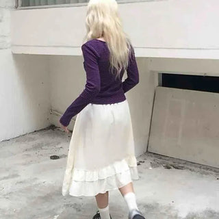 Antique Frill Flare Elastic Waist Midi Skirt