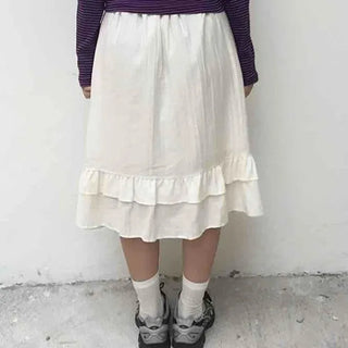 Antique Frill Flare Elastic Waist Midi Skirt