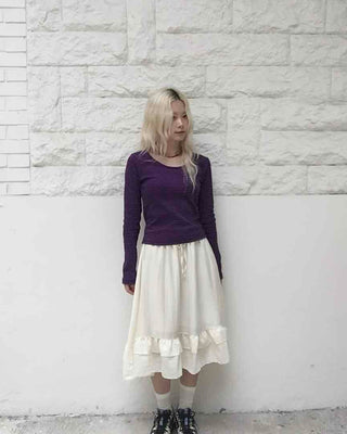 Antique Frill Flare Elastic Waist Midi Skirt