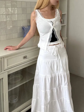 Dora frill lace maxi long skirt