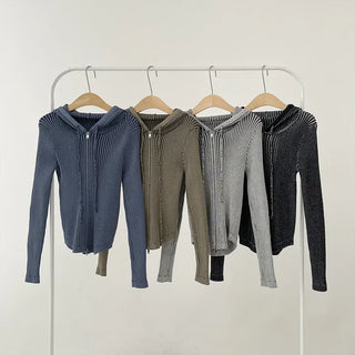 Tio Ribbed Zip-Up Hoodie Knit Vintage Unique Transitional Season