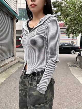 Tio Ribbed Zip-Up Hoodie Knit Vintage Unique Transitional Season