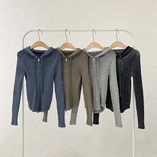 Tio Ribbed Zip-Up Hoodie Knit Vintage Unique Transitional Season