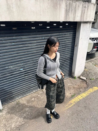 Tio Ribbed Zip-Up Hoodie Knit Vintage Unique Transitional Season