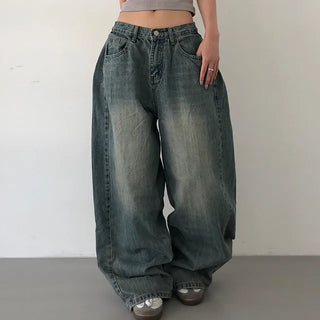 Mokin Side Pintuck Washed Wide Denim Long Pants