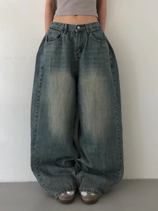 Mokin Side Pintuck Washed Wide Denim Long Pants