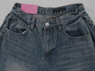 Mokin Side Pintuck Washed Wide Denim Long Pants