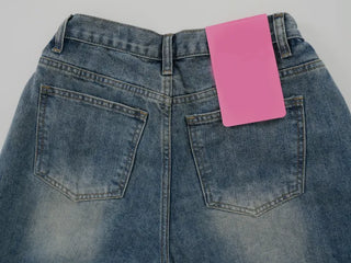 Mokin Side Pintuck Washed Wide Denim Long Pants