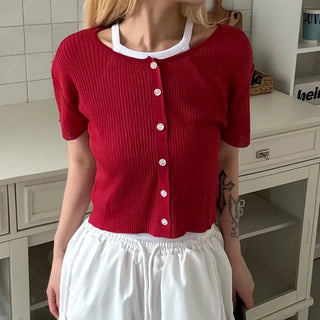 Napi Crop Ribbed Summer Short Sleeve Cardigan