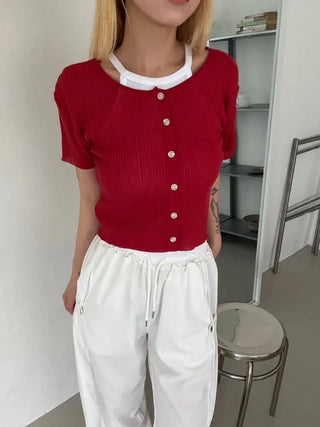 Napi Crop Ribbed Summer Short Sleeve Cardigan