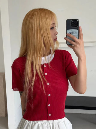 Napi Crop Ribbed Summer Short Sleeve Cardigan