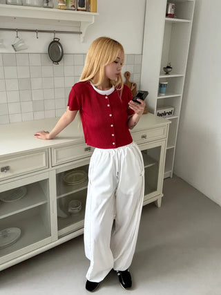 Napi Crop Ribbed Summer Short Sleeve Cardigan