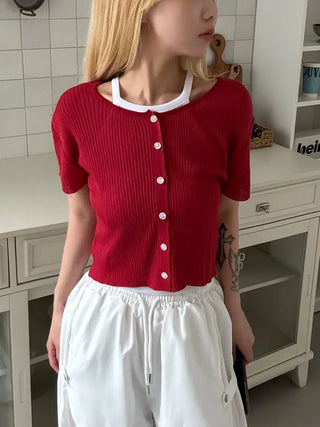 Napi Crop Ribbed Summer Short Sleeve Cardigan