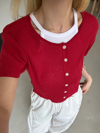 Napi Crop Ribbed Summer Short Sleeve Cardigan
