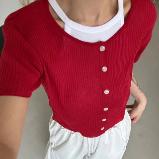 Napi Crop Ribbed Summer Short Sleeve Cardigan