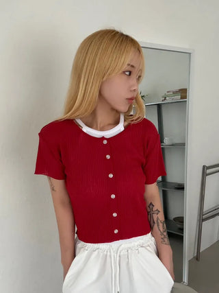 Napi Crop Ribbed Summer Short Sleeve Cardigan