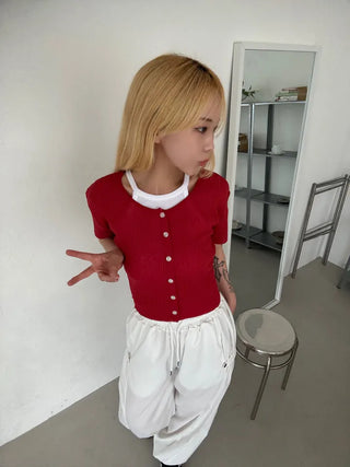Napi Crop Ribbed Summer Short Sleeve Cardigan