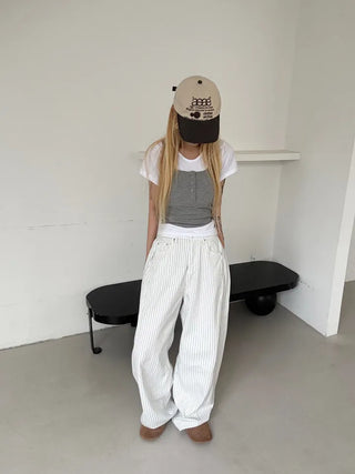 Moti Loose Wide Striped Cotton Pants
