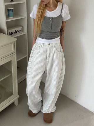 Moti Loose Wide Striped Cotton Pants