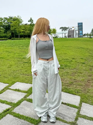 Moti Loose Wide Striped Cotton Pants