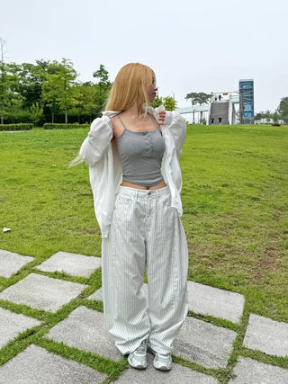 Moti Loose Wide Striped Cotton Pants