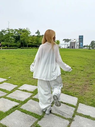 Moti Loose Wide Striped Cotton Pants