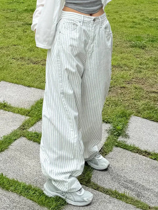 Moti Loose Wide Striped Cotton Pants