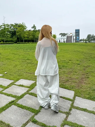 Moti Loose Wide Striped Cotton Pants